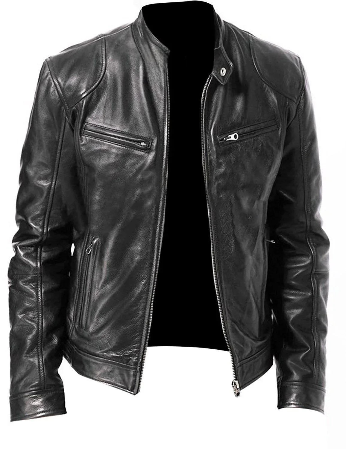 Men's Leather Jacket Bomber Motorcycle Biker Pu Leather Casual Loose Fit Faux Jacket For Men