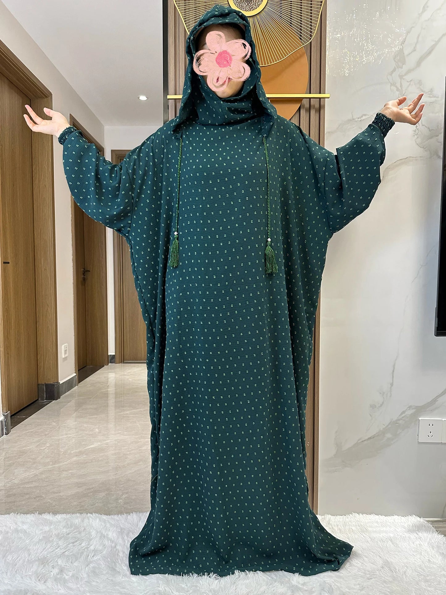 New Ramadan Muslim Two Hats Abaya Dubai Turkey Islam Prayer Clothes Solid Cotton Fabric Dresses Islam Women Dress Kaftan