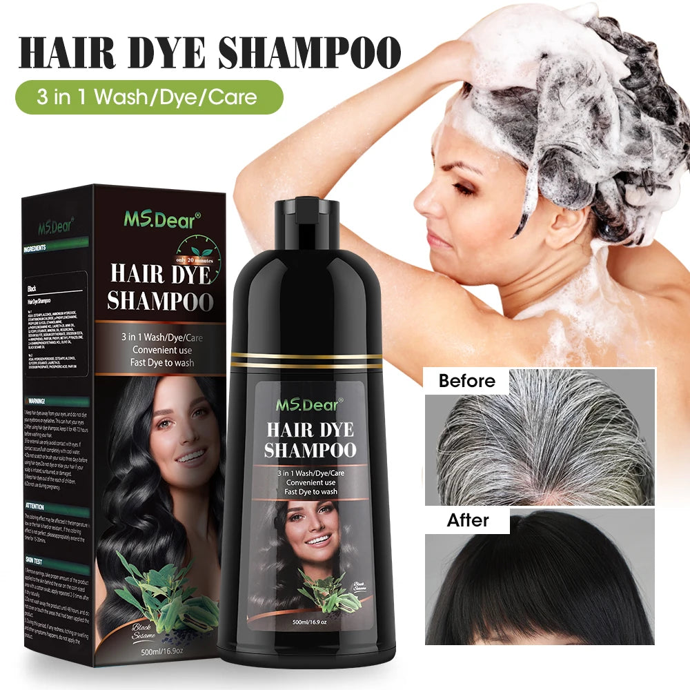 500ml Instant Black Dye Shampoo Black Brown Hair Coloring Natural Herbal Ginseng Hair Repair Shampoo Grey White Hair Dyed Black