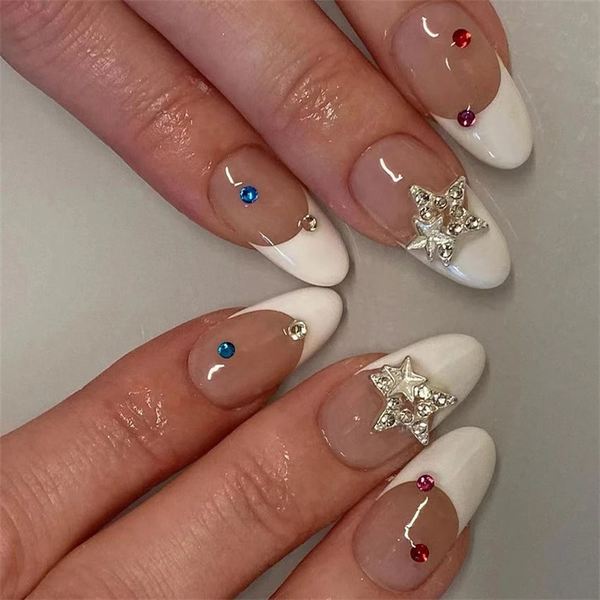 Medium-length Acrylic Almond Fake Nails Art Cool Hottie Girl Wear False Nails Europe and USA Press on Nail Removable French Nail