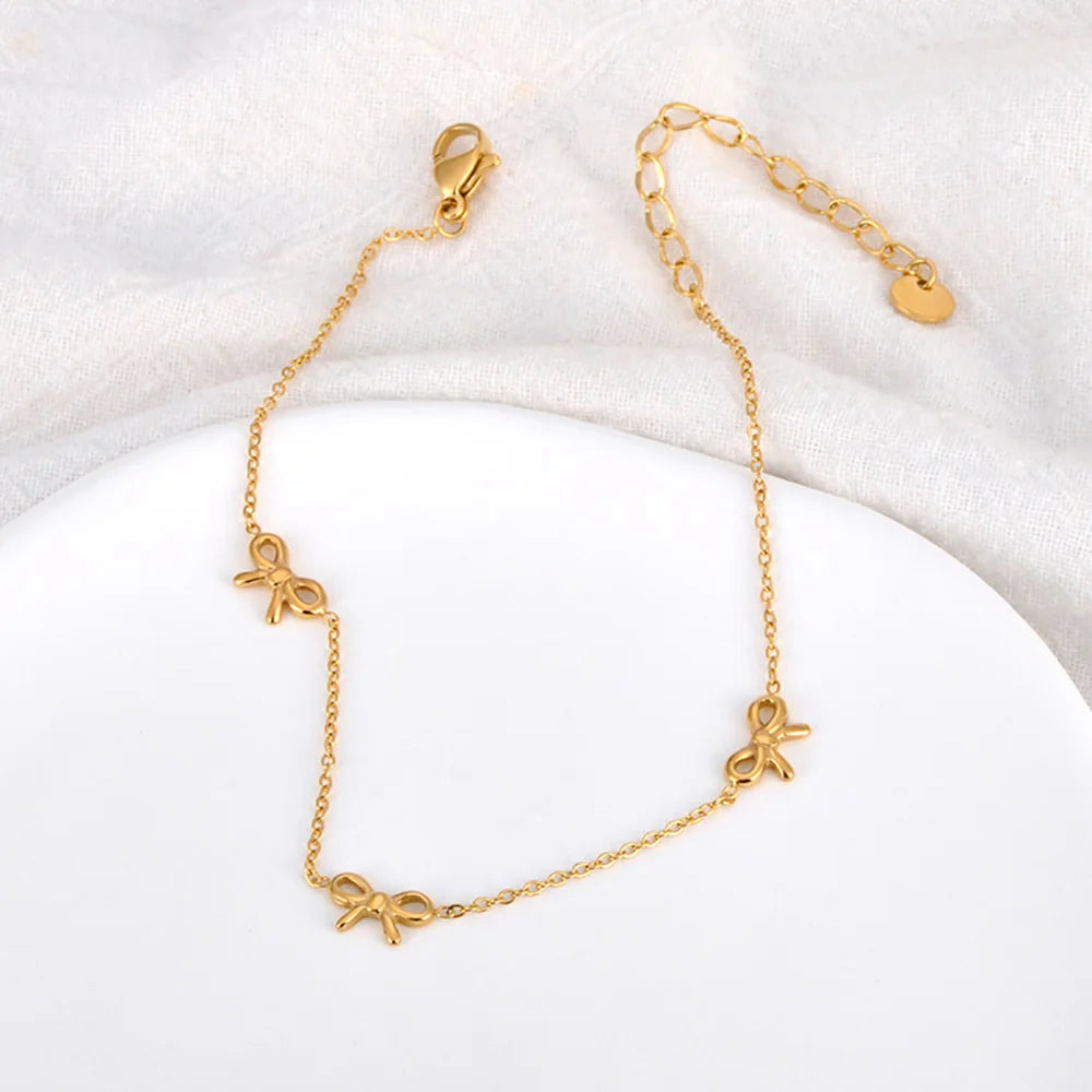 Lokaer 18K Gold Plated Stainless Steel Bowknot Charm Anklets For Women Trendy Bohemia Beach Party Chain Anklet Jewelry A24020