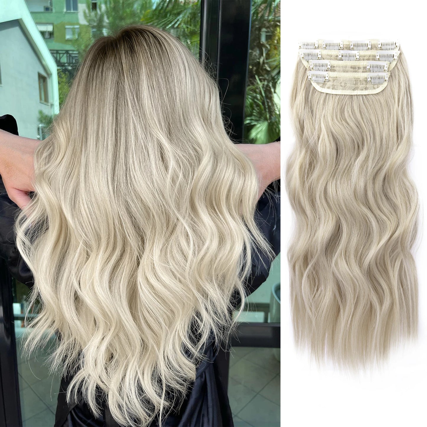 4Pcs/Set 20Inch Synthetic Hair Clip In Long Wavy Thick Hairpieces For Women Full Head Synthetic Hair Extensions Ombre Hairpieces