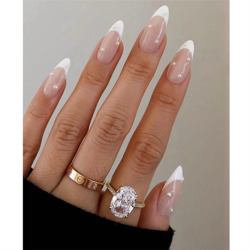 Medium-length Acrylic Almond Fake Nails Art Cool Hottie Girl Wear False Nails Europe and USA Press on Nail Removable French Nail