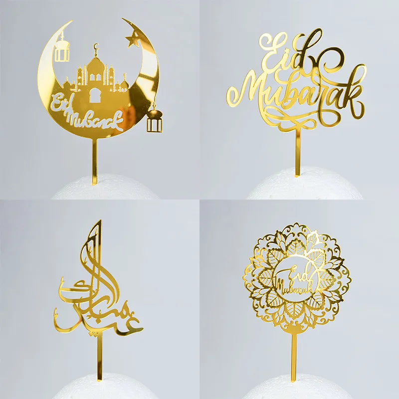 1Pc Eid Mubarak Cake Topper Ramadan Kareem 2025 Islamic Muslim Festival Party Home Favors Supplies