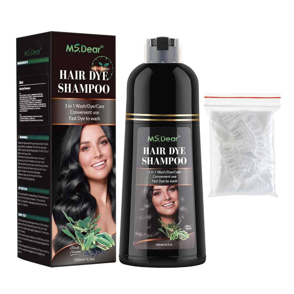 500ml Instant Black Dye Shampoo Black Brown Hair Coloring Natural Herbal Ginseng Hair Repair Shampoo Grey White Hair Dyed Black