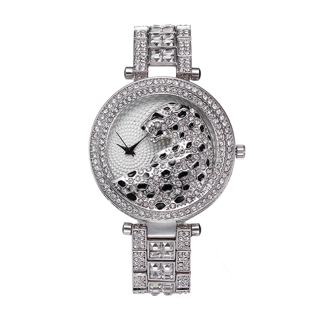 MISSFOX Women Quartz Watch Fashion Bling Casual Ladies Watches Female Quartz Gold Watch Crystal Diamond Leopard For Women Clock