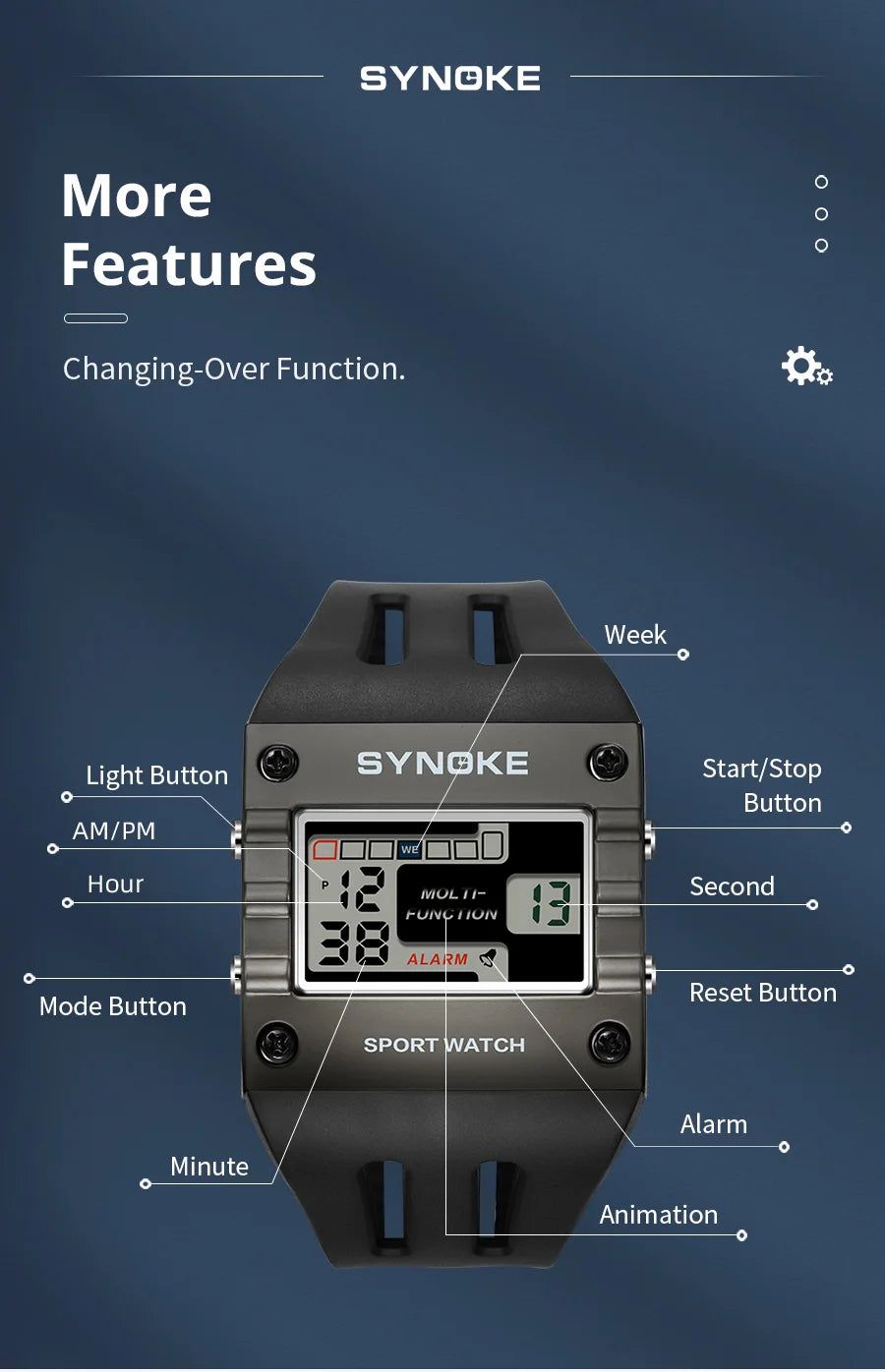 SYNOKE Mens Digital Sports Watch, Big Numbers, Large Display Face Big Digits, Easy to Read, Waterproof, Running Military Watch