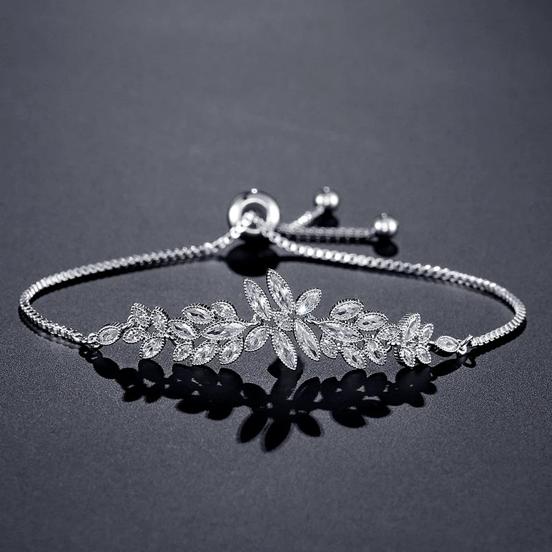 Exquisite Leaf Marquise Zircon Adjustable Bracelet for Women Cubic Zirconia Charm Bracelet Jewelry Gifts