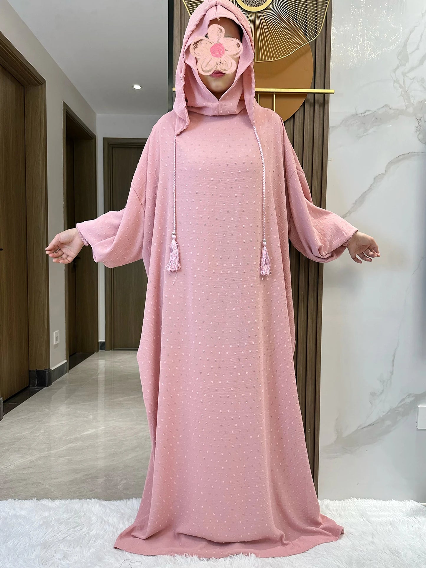 New Ramadan Muslim Two Hats Abaya Dubai Turkey Islam Prayer Clothes Solid Cotton Fabric Dresses Islam Women Dress Kaftan