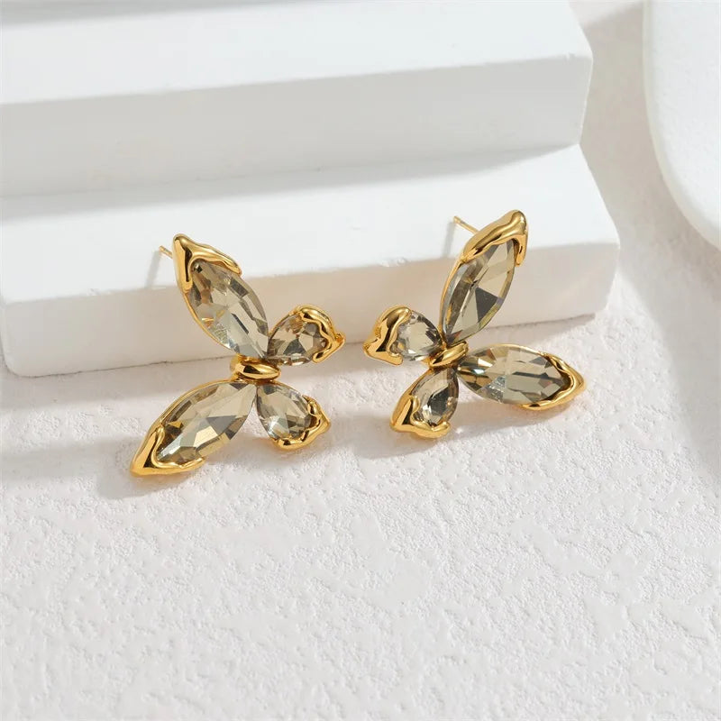EILIECK 316L Stainless Steel Sparkling Butterfly Zircon Crystal Necklace Earrings Set Waterproof Trendy Jewelry For Women Gift