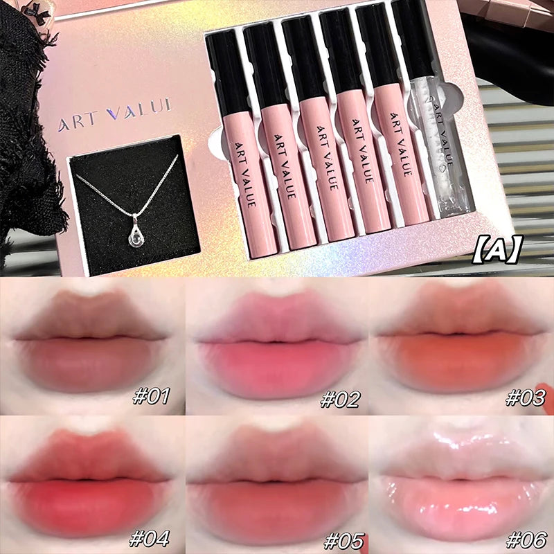 6Pcs/Box Matte Lipstick Set Lips Makeup Velvet Nude Lip Gloss Mirror Lip Glaze Foggy Tint Moisturizing Cosmetic Makeup For Girls