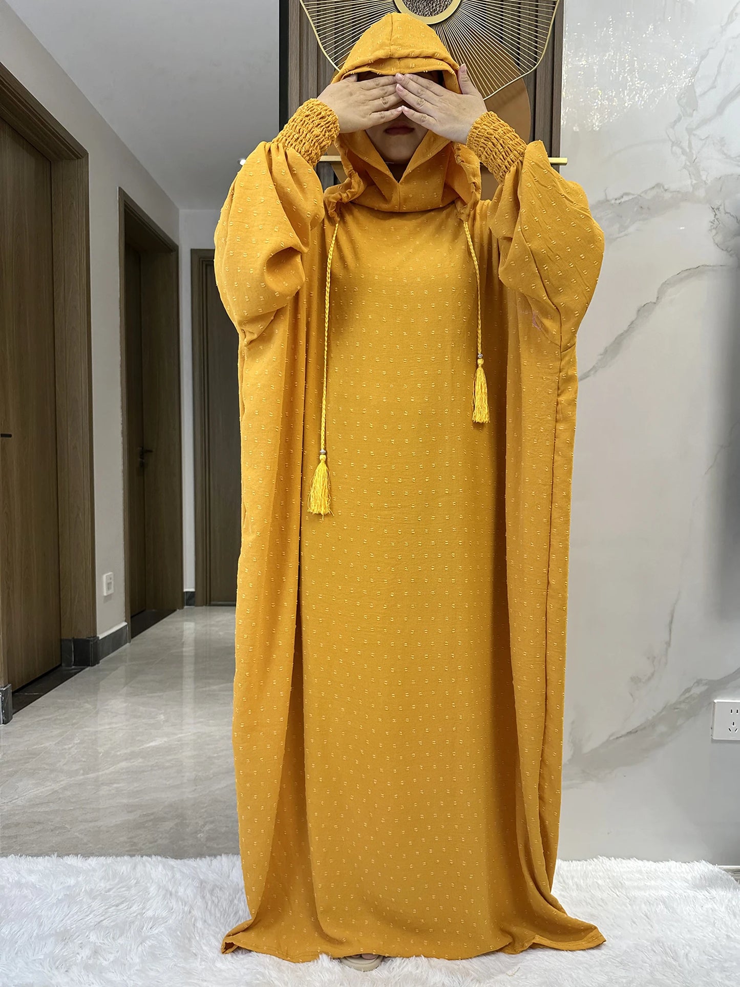 New Ramadan Muslim Two Hats Abaya Dubai Turkey Islam Prayer Clothes Solid Cotton Fabric Dresses Islam Women Dress Kaftan