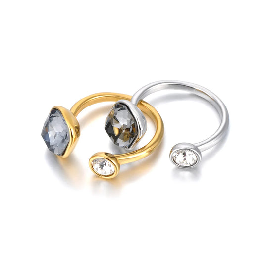 Stainless Steel Trendy Cubic Zirconia Open Adjustable Rings for Women 18K Gold Plated Waterproof Jewelry