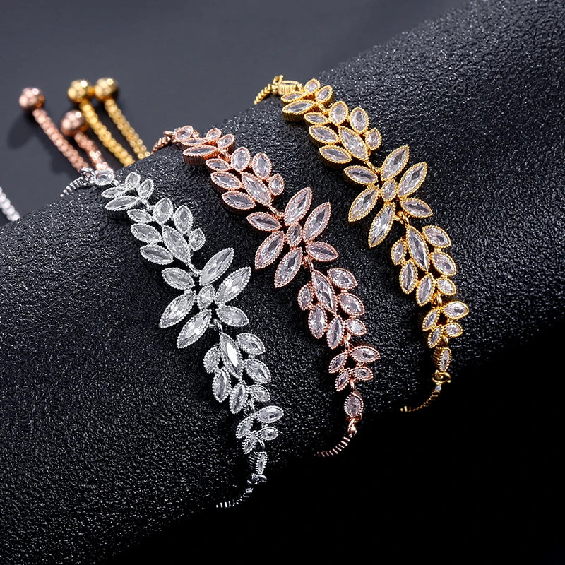 Exquisite Leaf Marquise Zircon Adjustable Bracelet for Women Cubic Zirconia Charm Bracelet Jewelry Gifts