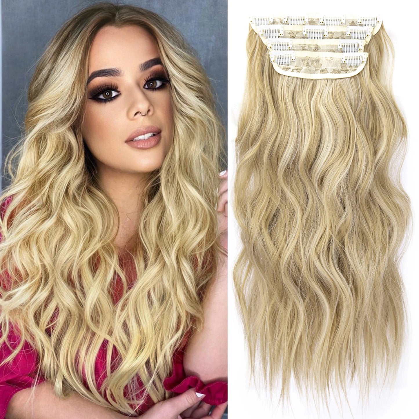 4Pcs/Set 20Inch Synthetic Hair Clip In Long Wavy Thick Hairpieces For Women Full Head Synthetic Hair Extensions Ombre Hairpieces