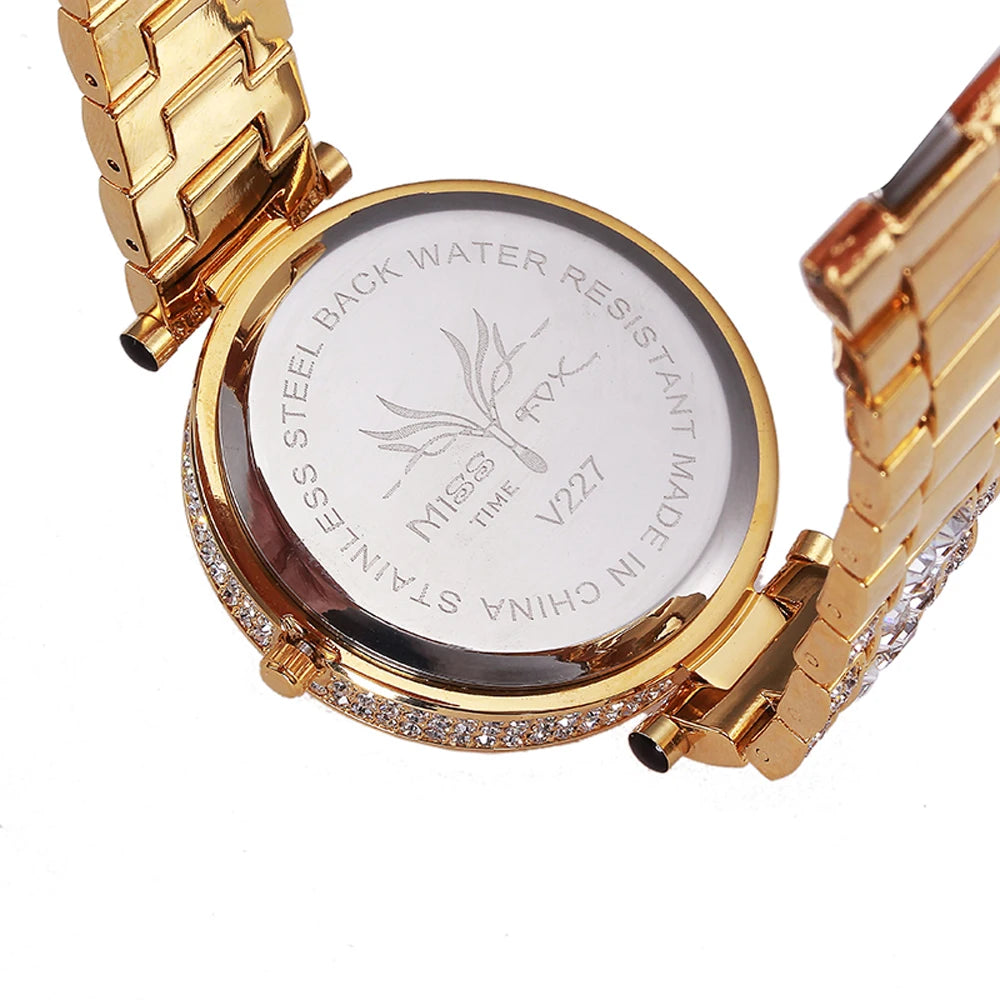 MISSFOX Women Quartz Watch Fashion Bling Casual Ladies Watches Female Quartz Gold Watch Crystal Diamond Leopard For Women Clock
