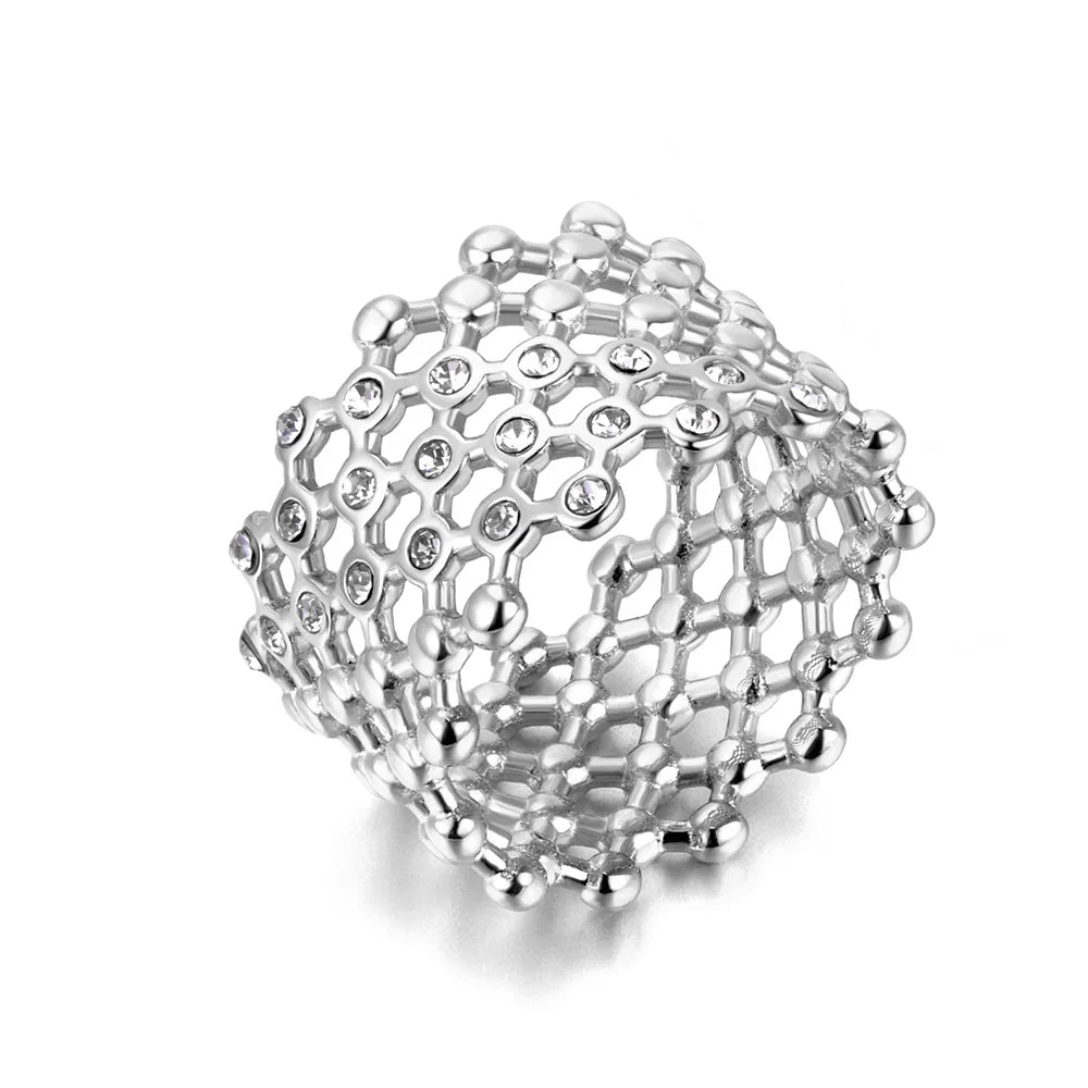 Lokaer Cubic Zircon CZ Stone Crystal Wide Ring Jewelry Women Stainless Steel Waterproof 18K Gold Plated Statement Rings R24002