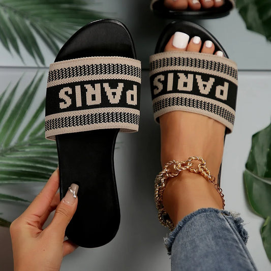 Fashionable Classic Simplicity Sandals Women'S New Slippers Cloth Cover Letter Outdoor Casual Flat Bottom Slippers