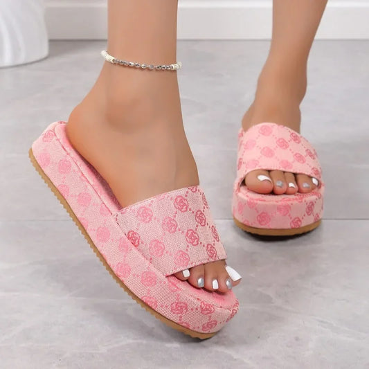 Women Platform Slippers Summer Women Shoes Designer Flat Sandals Outdoor Floral Sandals Ladies Beach Shoes Sandalias