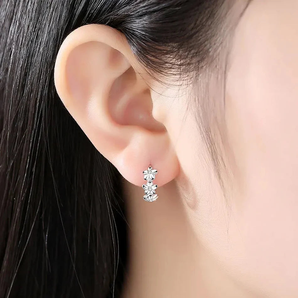 925 Sterling Silver Needle Earrings for Women's Wedding Fashion High Quality Jewelry Crystal Zircon Flower Cute Stud