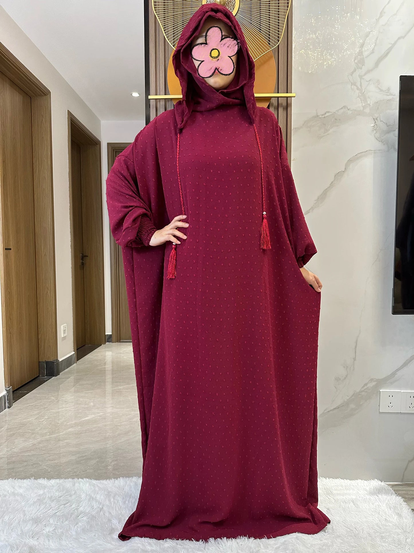 New Ramadan Muslim Two Hats Abaya Dubai Turkey Islam Prayer Clothes Solid Cotton Fabric Dresses Islam Women Dress Kaftan