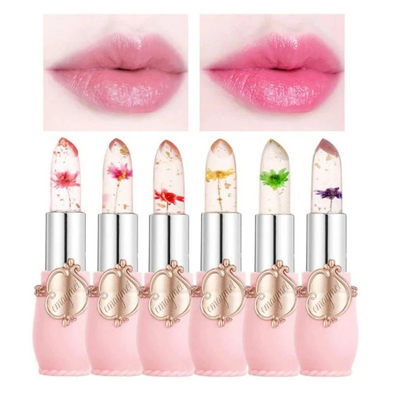 make up 6pcs Lipstick Set Flower Jelly Crystal Clear Long Lasting Lips Color Change Pink lip gloss Cosmetics