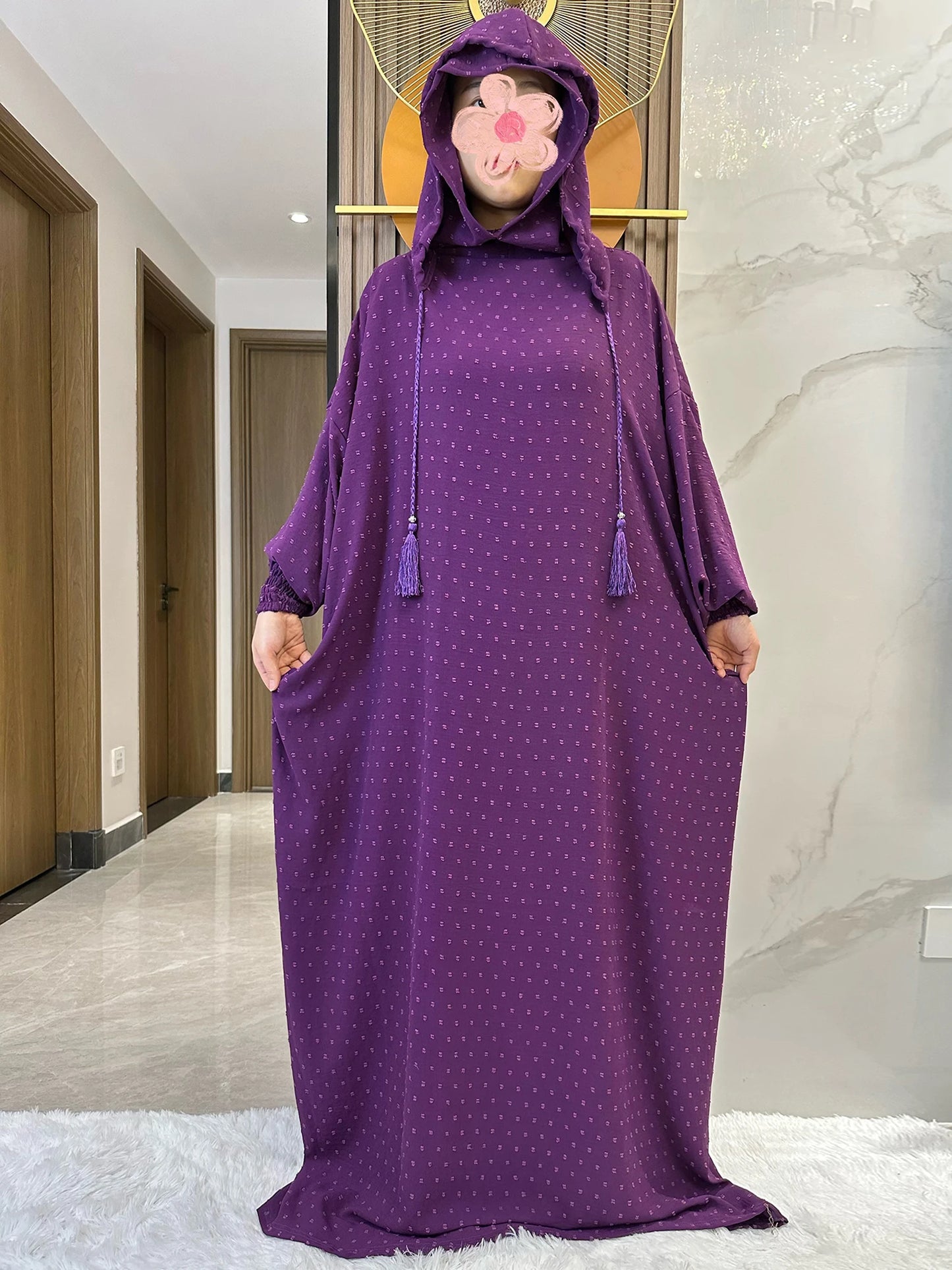 New Ramadan Muslim Two Hats Abaya Dubai Turkey Islam Prayer Clothes Solid Cotton Fabric Dresses Islam Women Dress Kaftan