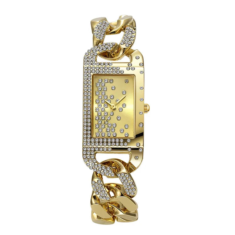 Bracelet Watches Students Girls Fashion Casual Alloy Band Luxury Diamond Golden Rectangular Quartz Watch