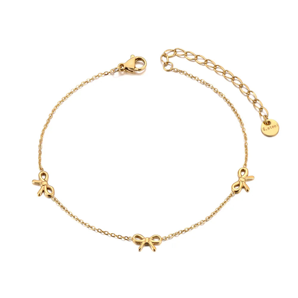 Lokaer 18K Gold Plated Stainless Steel Bowknot Charm Anklets For Women Trendy Bohemia Beach Party Chain Anklet Jewelry A24020