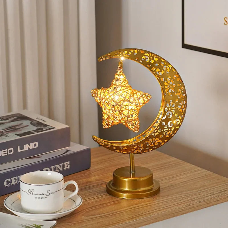 Eid Mubarak Moon Star LED Light Ramadan Kareem Decoration for Home Islamic Muslim Festival Party Supplies Ramadan Lantern