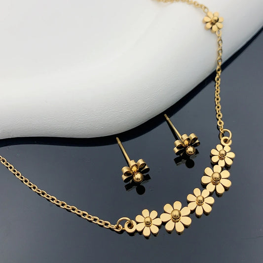 3 Piece Set New Ladies Stainless Steel Sunflower Necklace Earrings Small Daisy Collarbone Chain Christmas Holiday Date Gift