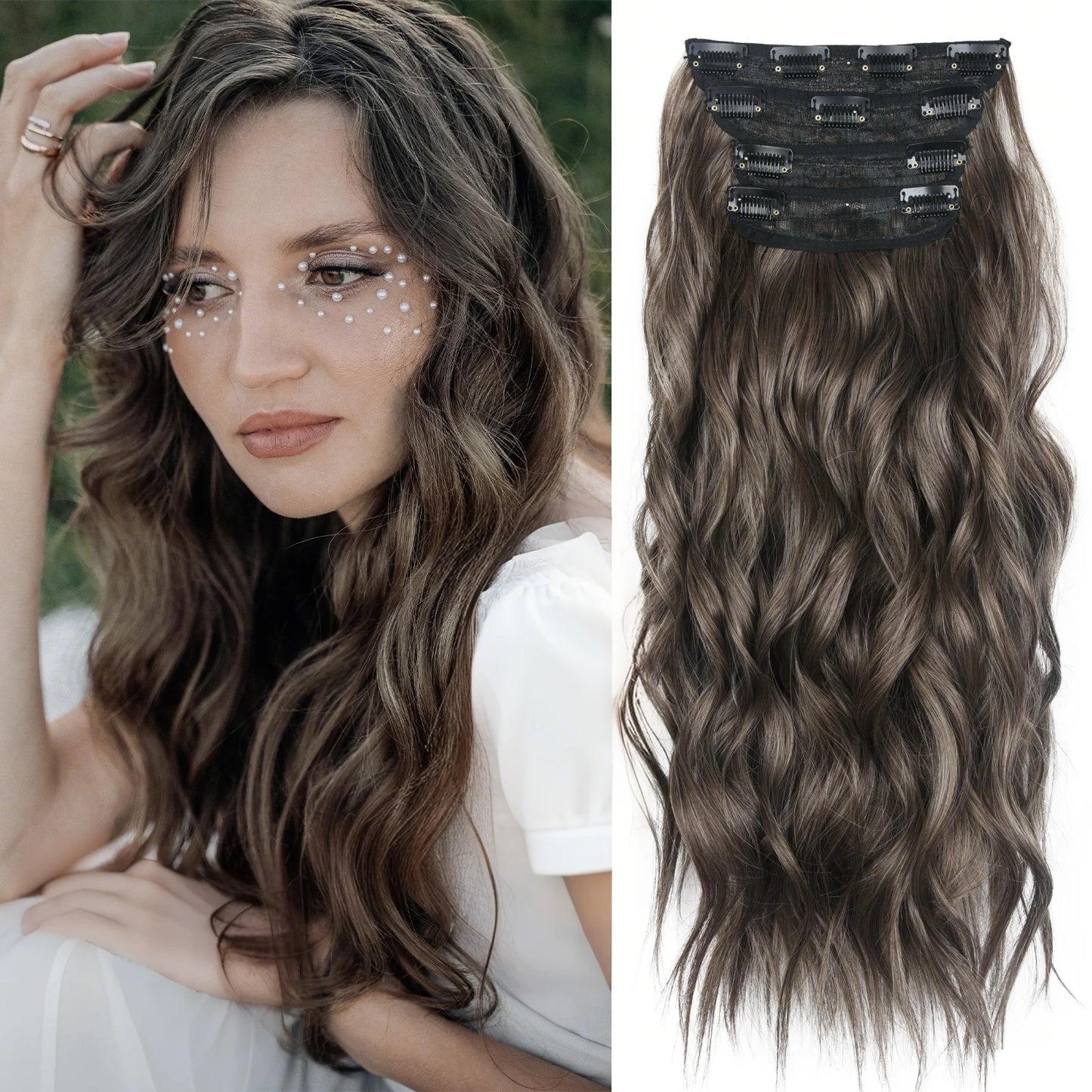 4Pcs/Set 20Inch Synthetic Hair Clip In Long Wavy Thick Hairpieces For Women Full Head Synthetic Hair Extensions Ombre Hairpieces