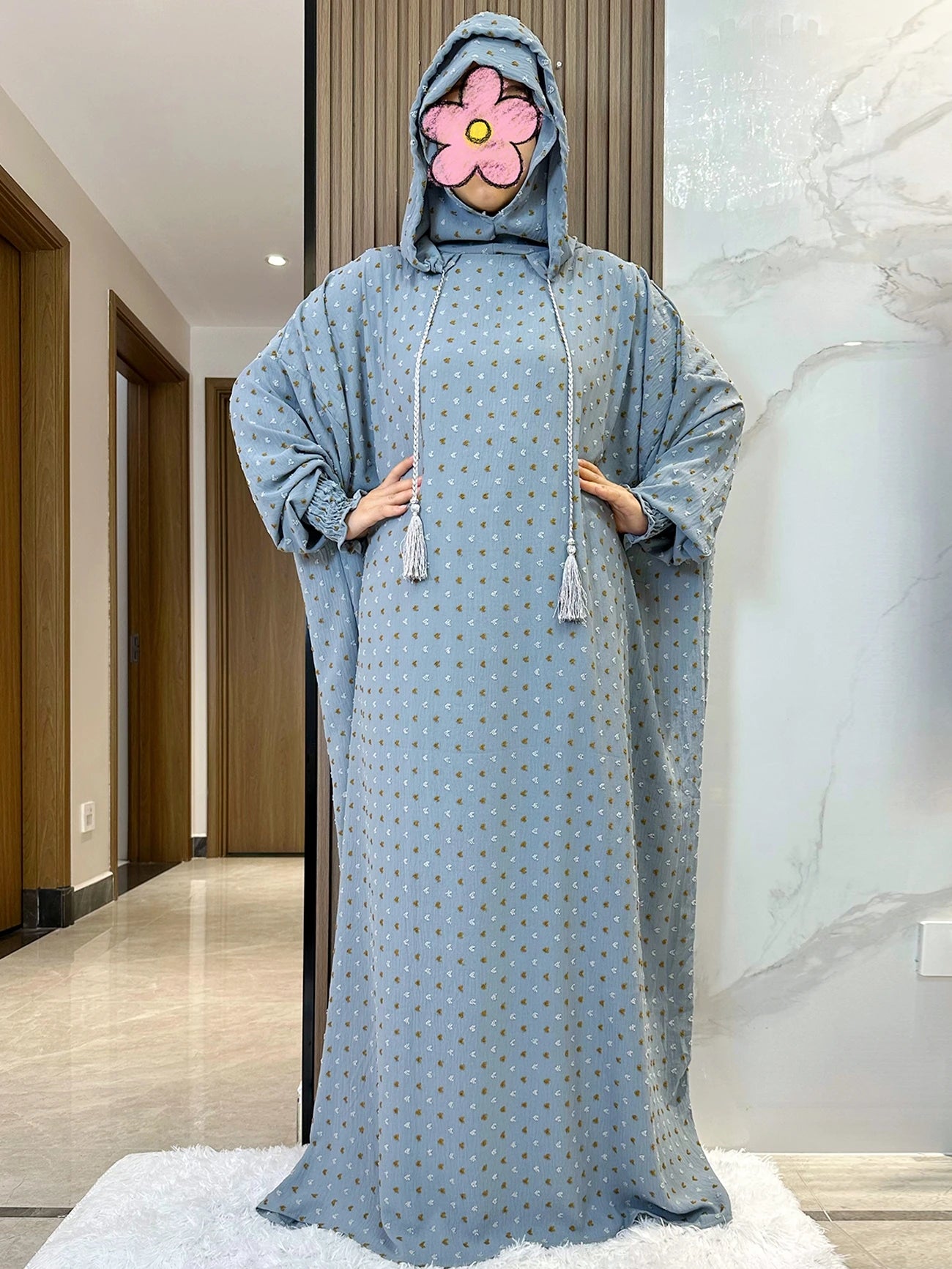 New Ramadan Muslim Two Hats Abaya Dubai Turkey Islam Prayer Clothes Solid Cotton Fabric Dresses Islam Women Dress Kaftan