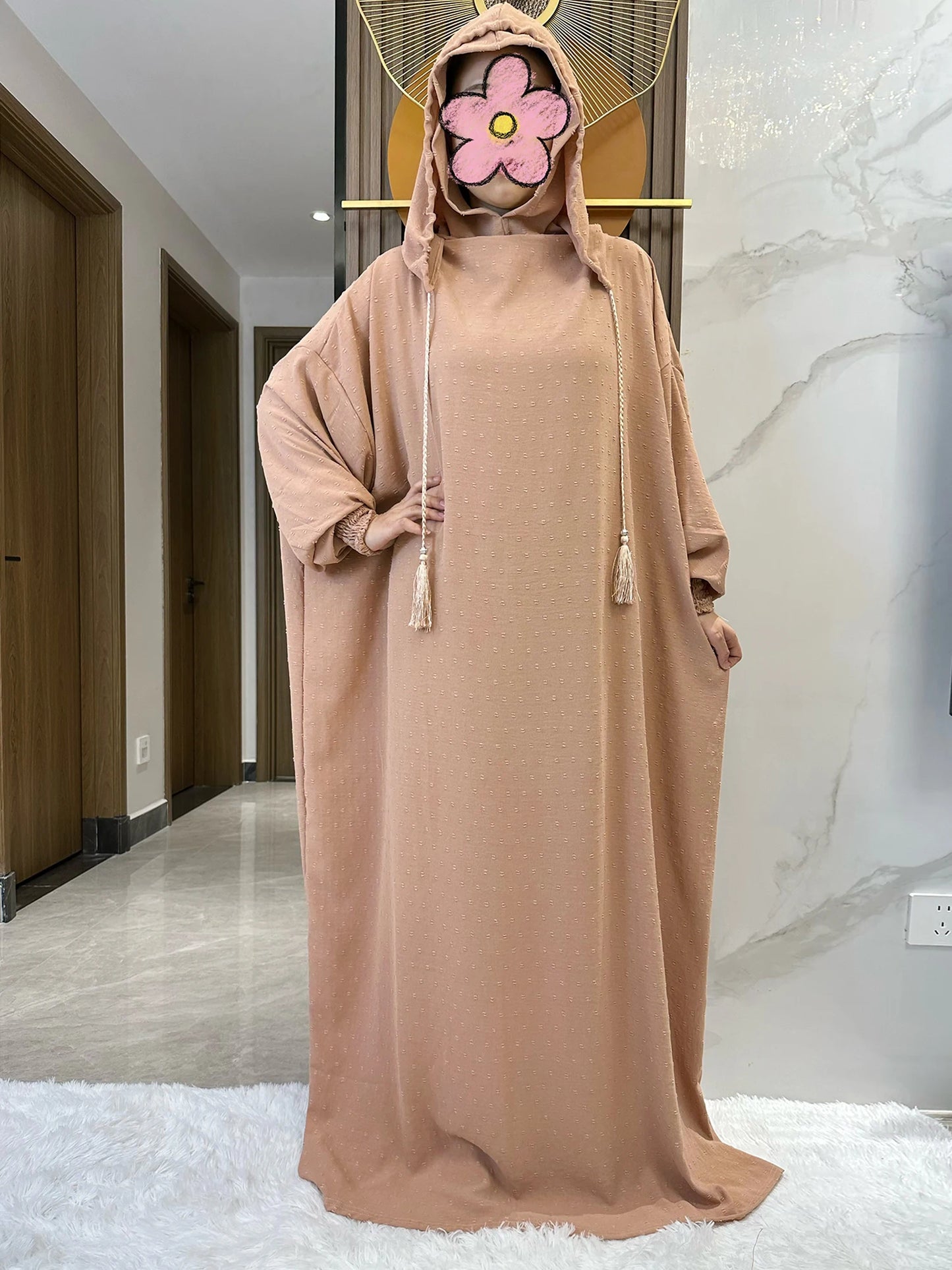 New Ramadan Muslim Two Hats Abaya Dubai Turkey Islam Prayer Clothes Solid Cotton Fabric Dresses Islam Women Dress Kaftan