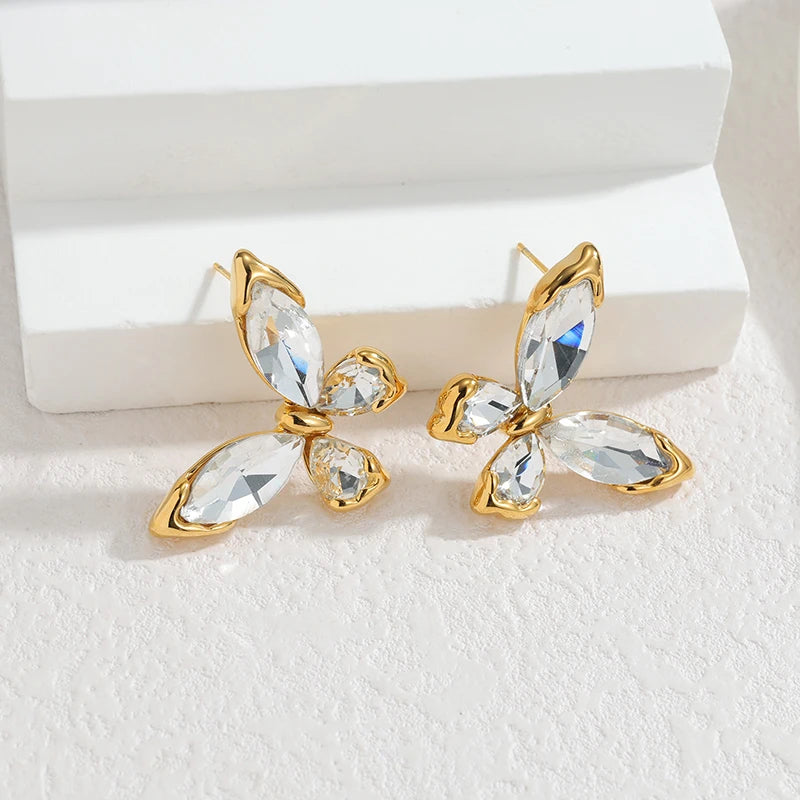 EILIECK 316L Stainless Steel Sparkling Butterfly Zircon Crystal Necklace Earrings Set Waterproof Trendy Jewelry For Women Gift