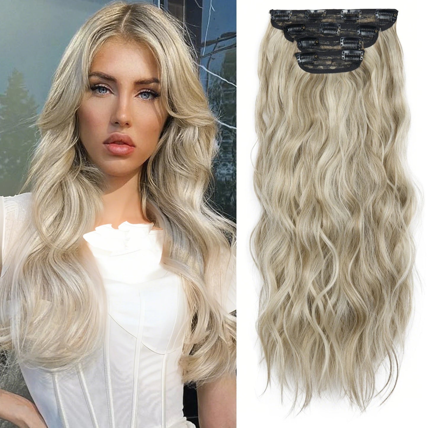 4Pcs/Set 20Inch Synthetic Hair Clip In Long Wavy Thick Hairpieces For Women Full Head Synthetic Hair Extensions Ombre Hairpieces