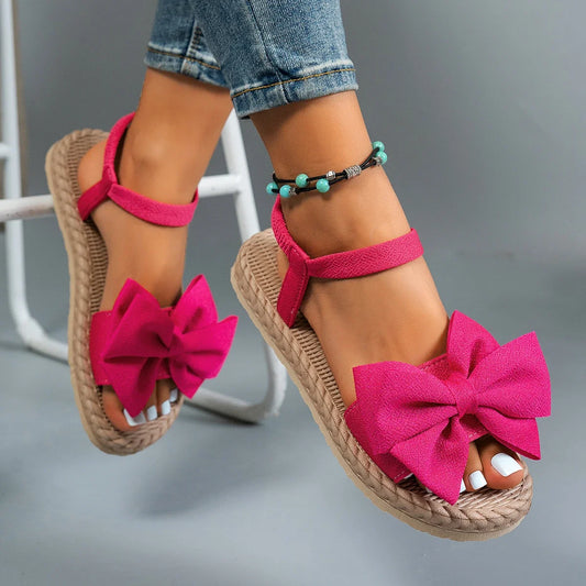 Women Sandals New Summer Lightweight Sandals Fashion Beach Casual Slippers Outdoor Bow Tie Flat Shoes Home Slides Women