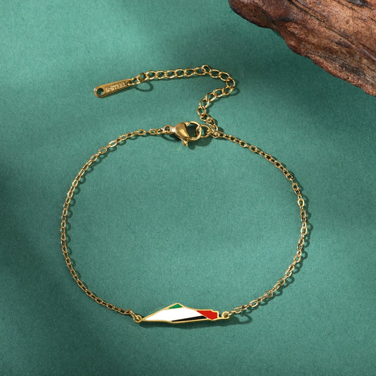 Enamel Palestine Map Charm Bracelets for Women Men Stainless Steel Gold Color Hand Bracelet Country Geography Jewelry Wholesale